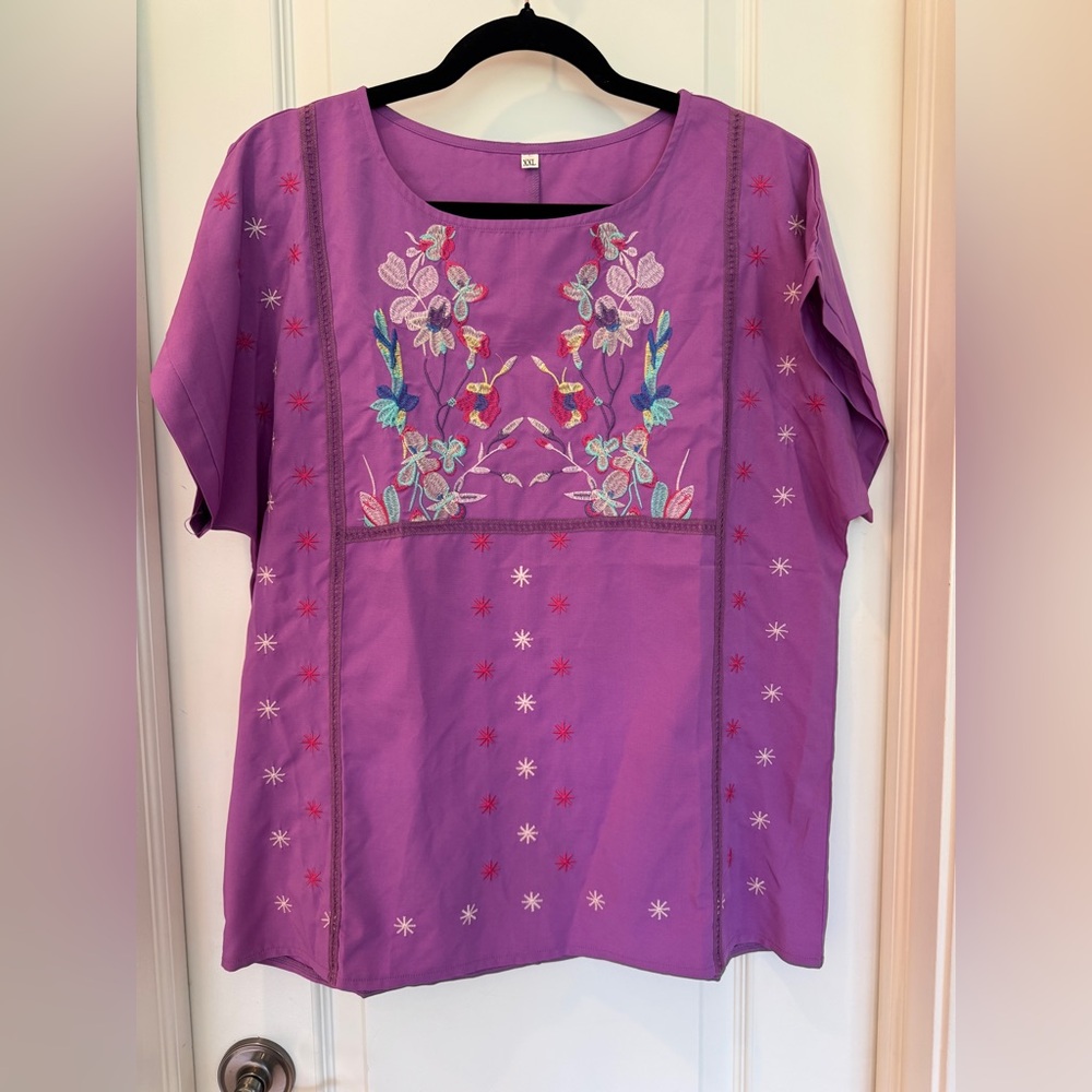 Embroidered Floral Purple Women's Top
